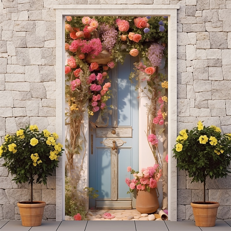 Valentine's Day Spring Floral Door Covers Mural Decor Door Tapestry Door Curtain Decoration Backdrop Door Banner Removable for Front Door Indoor Outdoor Home Room Decoration Farmhouse Decor Supplies4