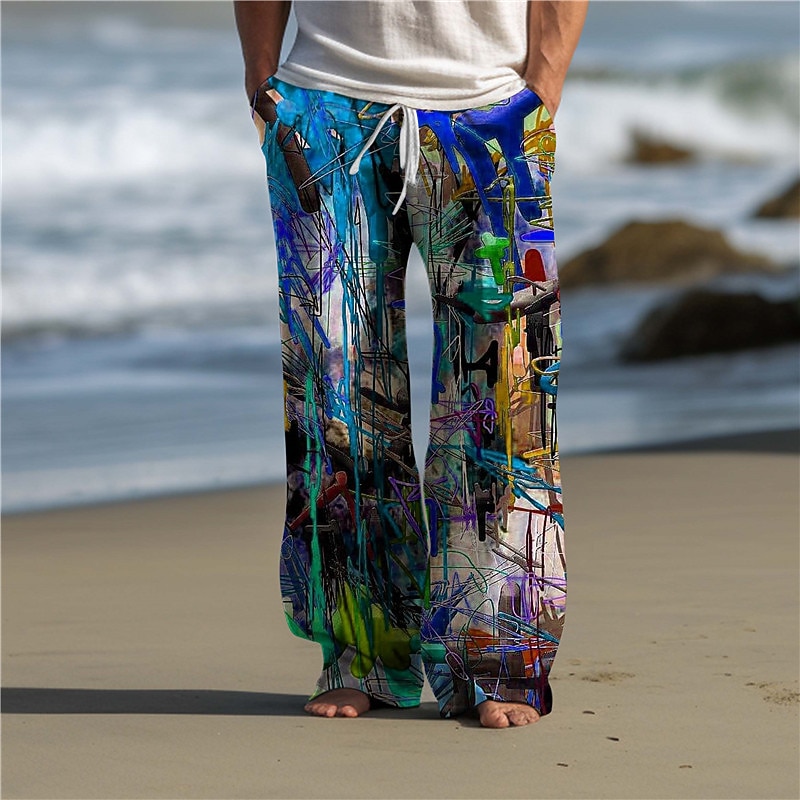 Color Block Graffiti Abstract Men's 3D Print Pants Trousers Outdoor Daily Wear Streetwear Polyester Yellow Dark Purple Red S M L Medium Waist Elasticity Pants4