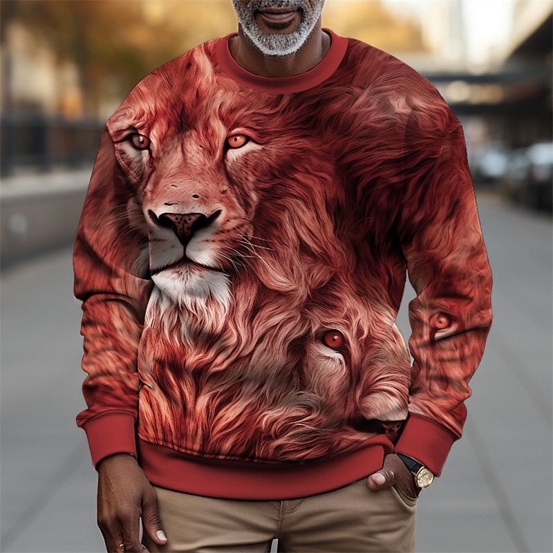 Men's Graphic Lion Sweatshirts Golf Pullover Sweatshirt Long Sleeve Sweatshirt Crew Neck Fashion Daily Casual 3D Print Vacation Holiday Going out Print Spring &  Fall2