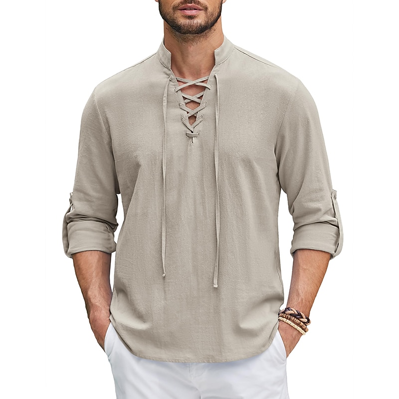 Medieval Renaissance 17th Century Medium Length Shirt Pirate Knight Ritter Viking Lace Solid Colored Fancy Dress Men's Pirate Fantasy Halloween Masquerade Casual Daily Renaissance Fair LARP Adults'