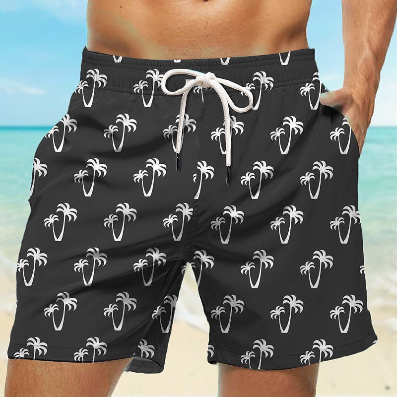 Men's Coconut Tree Swimming Trunks Board Shorts Swim Shorts Mid Waist Hawaiian Casual Holiday Beach Drawstring with Mesh lining Elastic Waist Designer Clothing Apparel3