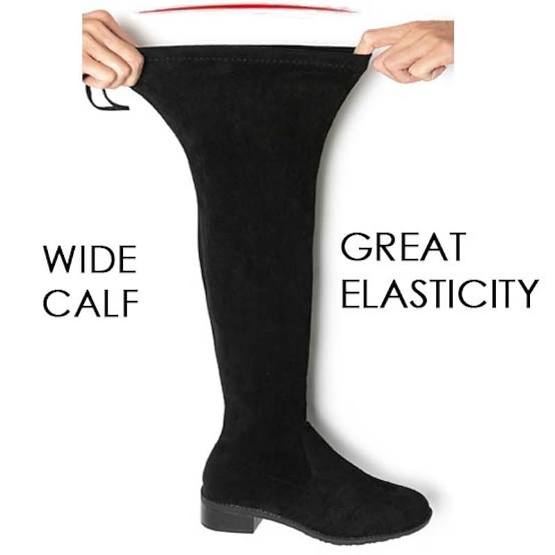 Women's Wide Calf Over-the-Knee Boots – Stretch Suede Low Heel Wide Width Thigh High Boots for Curvy Legs, Fall and Winter Casual Wear3