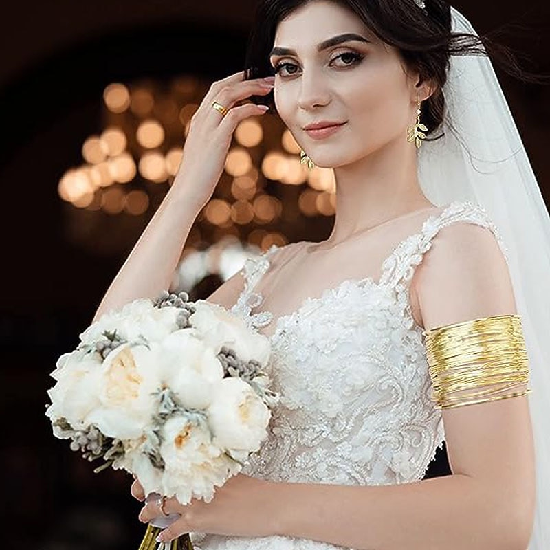 Fashionable Leaf Headband Pearl Necklace Earring Set Iron Wire Bracelet Bride Set4