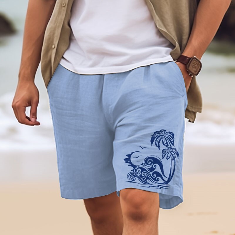 Men's Coconut Tree Waves Shorts Summer Shorts Beach Shorts Mid Waist Hawaiian Casual Outdoor Holiday Going out Drawstring Elastic Waist Print Designer Clothing Apparel2