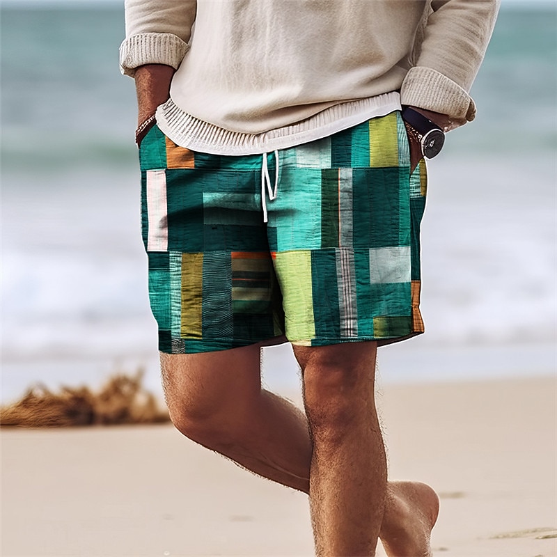 Men's Color Block Patchwork Colorful Swim Shorts Board Shorts Swimming Trunks Mid Waist Hawaiian Casual Holiday Beach Drawstring with Mesh lining Elastic Waist Designer Clothing Apparel2