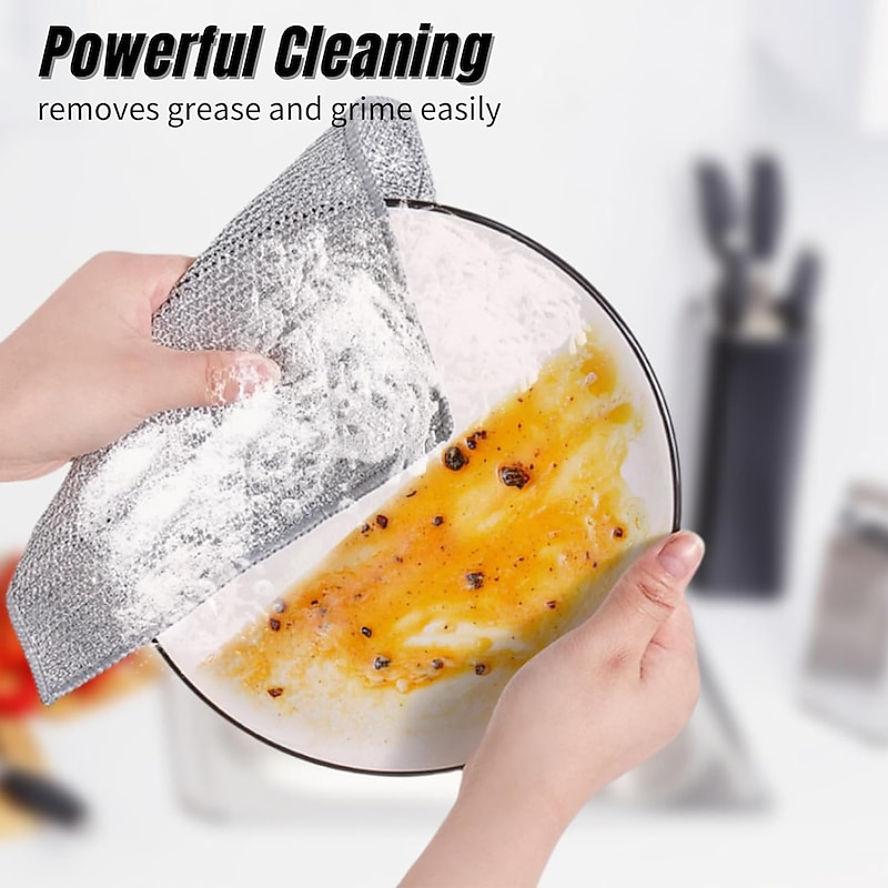 3pcs Steel Wire Dishwashing Cloth Kitchen Cleaning Cloth Non-stick Oil Dish Clean Towel Washing Rags Household Cleaning Cloths4