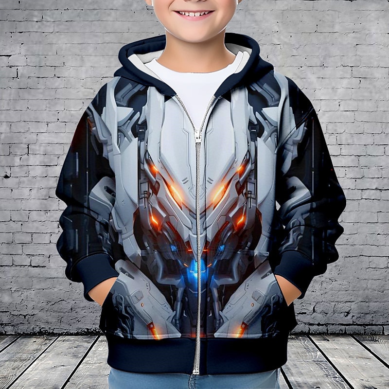 Boys 3D Geometric Hoodie Coat Outerwear Long Sleeve Fall Winter Active Streetwear Cool Polyester Kids 3-12 Years Zip Street Daily Regular Fit2