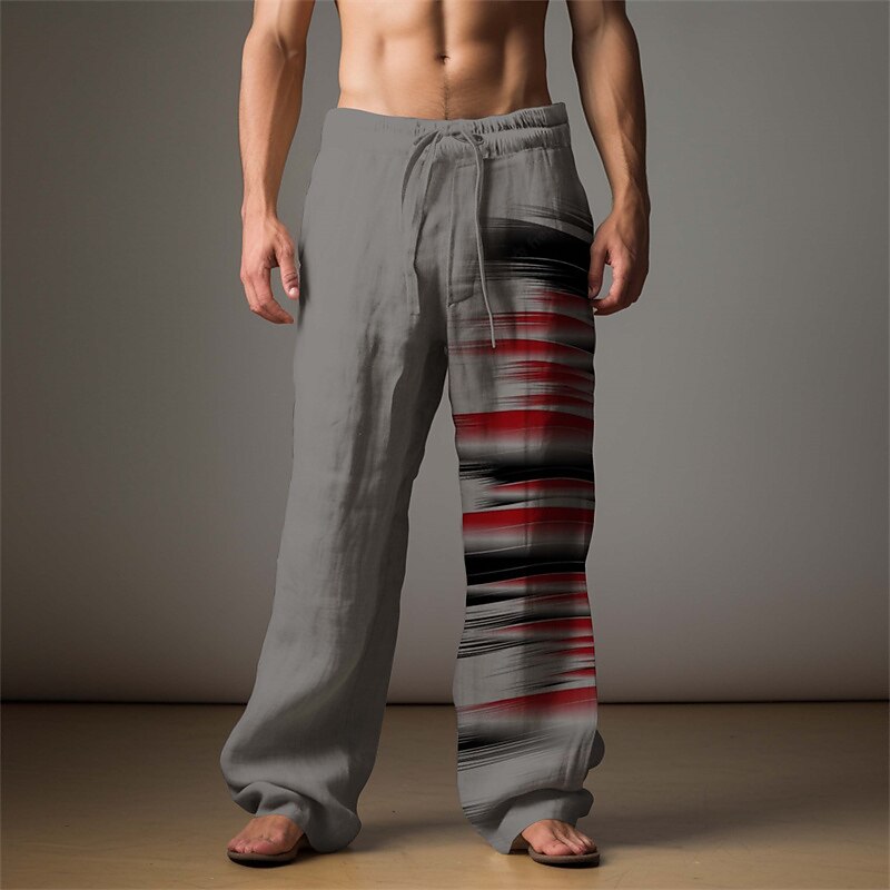 Men's Color Block Linen Pants Pants Trousers Baggy Pants Mid Waist Vintage Outdoor Daily Wear Streetwear Fall & Winter Blue Green Gray4