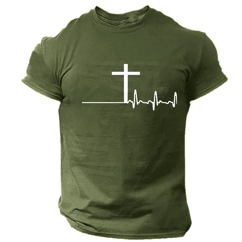 Men's Graphic T-Shirt Christian Cross Heartbeat Design | Religious Faith Short Sleeve3