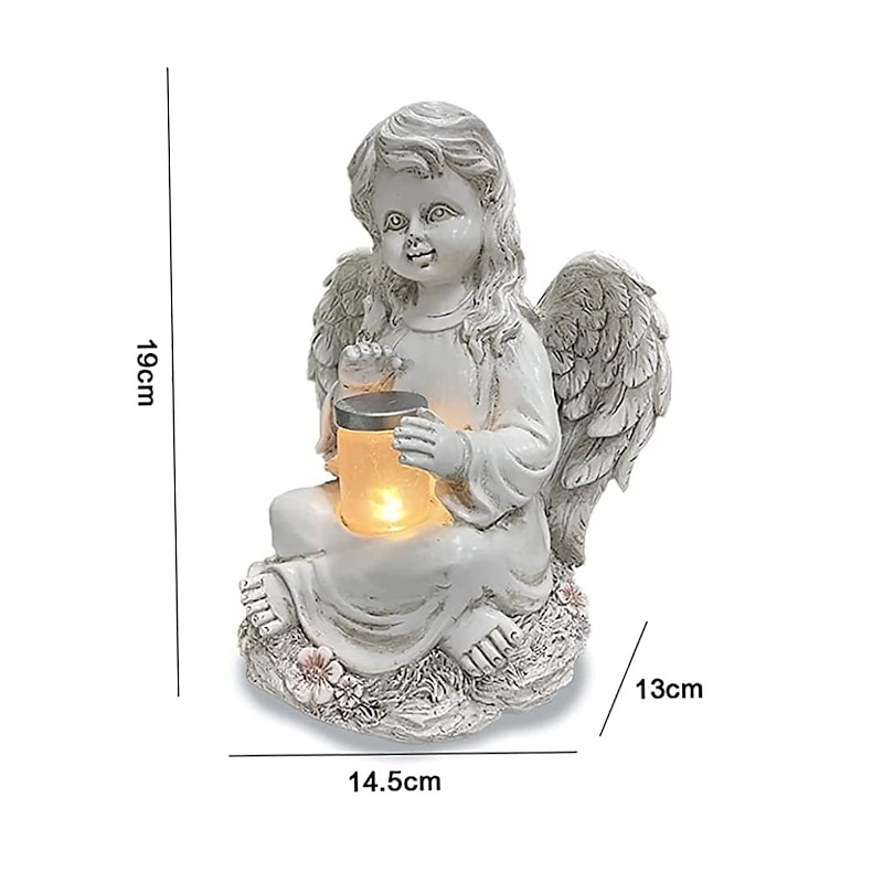 Garden Angel Statyes, Angel Fairy Statuette with Solar Light, Garden Resin Angel Figurines Ornament Angel Decoration for Lawn Cemetery Memorial Gifts, Guardian Angel Garden Statuette-Girl4