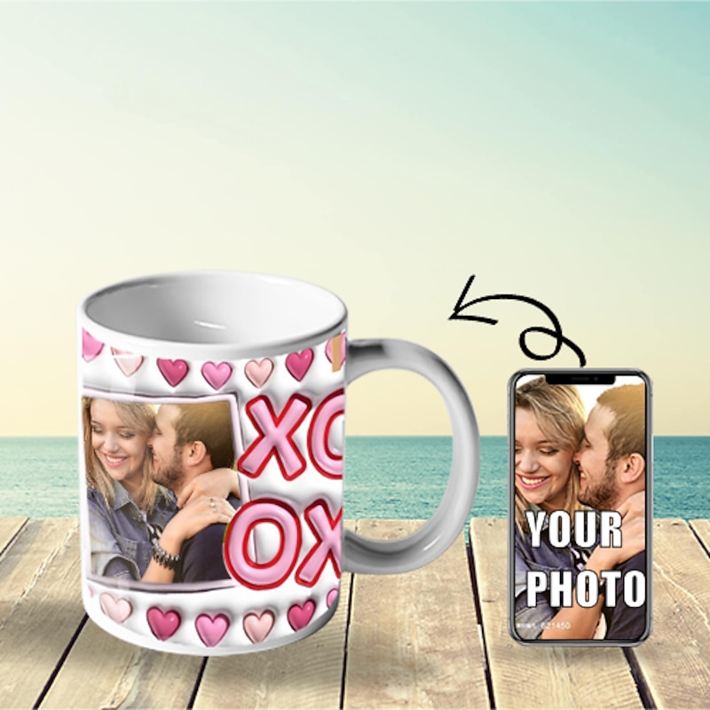 Personalized Photo Mug Gift XOXO Wedding Gift Mug for Couples 3D Mug11oz Sublimation Design Wedding Husband Boyfriend Girlfriend Wife Personalized Custom Wedding Gift for Couple Photo2