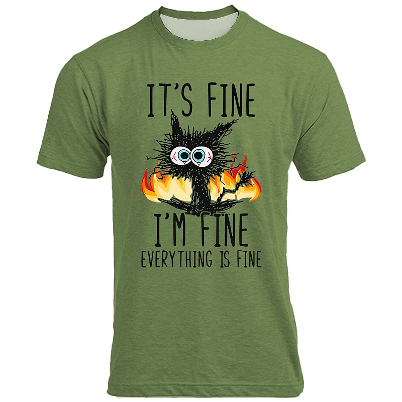 Men's Funny Burning Cat 'Everything is Fine' Sarcastic Graphic T-Shirt3