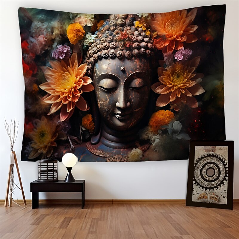 Floral Buddha Hanging Tapestry Wall Art Large Tapestry Mural Decor Photograph Backdrop Blanket Curtain Home Bedroom Living Room Decoration4