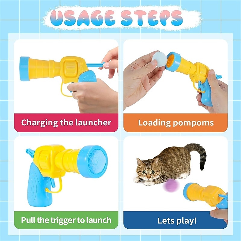 Way Ginki Cat Teaser Toy Ball 1 Toy Launcher 20 Pcs Launch Ball Interactive Toy self hi Toy Soothing Silent Ball Silent Plush Elastic Ball bite Resistant cat cat Teaser Stick3