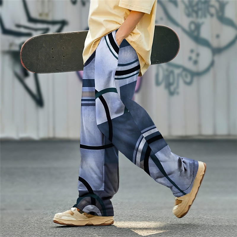 Geometry Casual Men's 3D Print Pants Trousers Outdoor Street Going out Polyester Pink Purple Brown S M L Mid Waist Elasticity Pants3