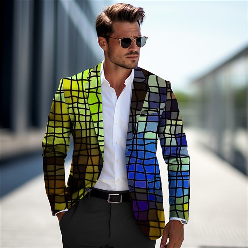 Men's Color Block Plaid / Check Gradient Ramp Long Sleeve Turndown Business Work Wear to work Going out Buttons Print Multi Pocket2