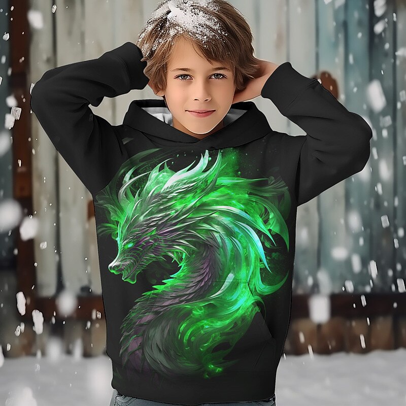Boys 3D Dragon Hoodie Pullover Long Sleeve 3D Print Spring Fall Fashion Streetwear Cool Kids 3-12 Years Hooded Outdoor Casual Daily Regular Fit4