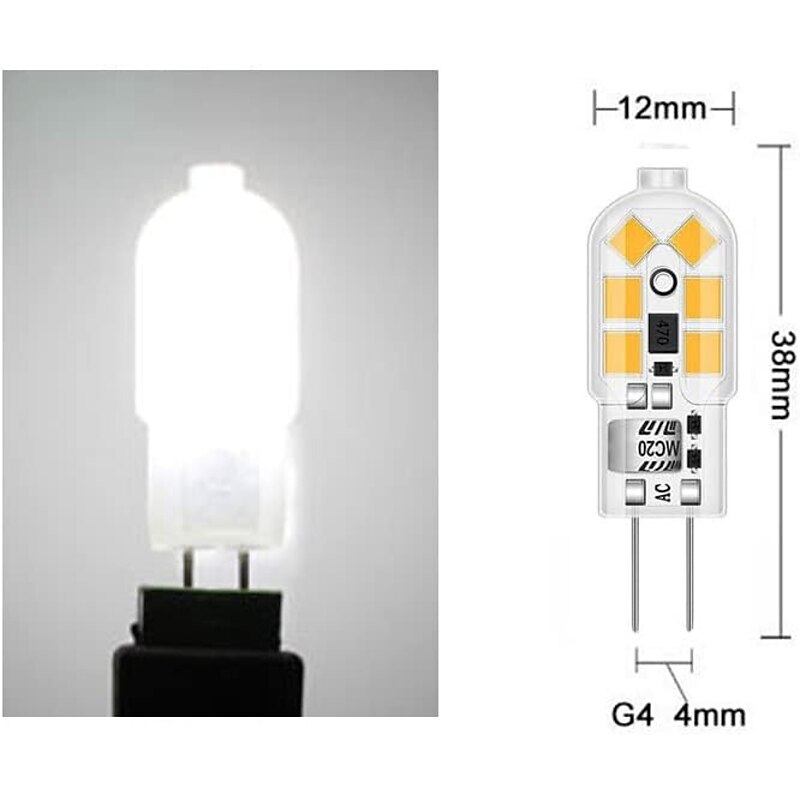 G4 LED Bulb AC/DC 12V  G4 Bi-Pin Base Lights Dimmable G4 20W Halogen Bulb Replacement Warm White 3000K/ White 6000K Clear Cover 5Pack2