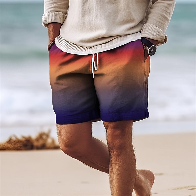 Men's Gradient Swim Trunks Swim Shorts Board Shorts Mid Waist Hawaiian Casual Holiday Beach Drawstring with Mesh lining Elastic Waist Designer Clothing Apparel2