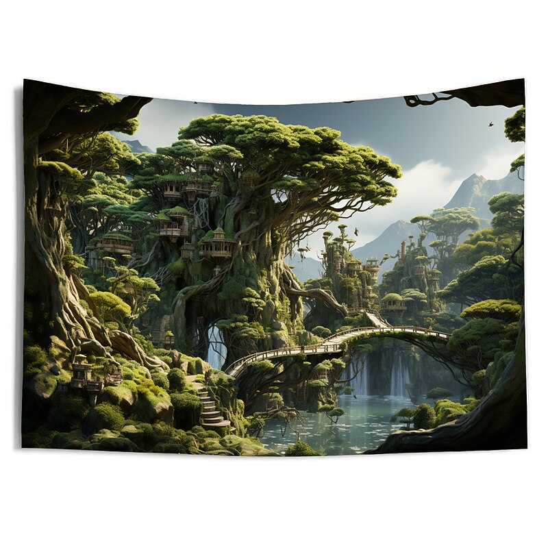 Magic Tree Houses Hanging Tapestry Wall Art Large Tapestry Mural Decor Photograph Backdrop Blanket Curtain Home Bedroom Living Room Decoration 15