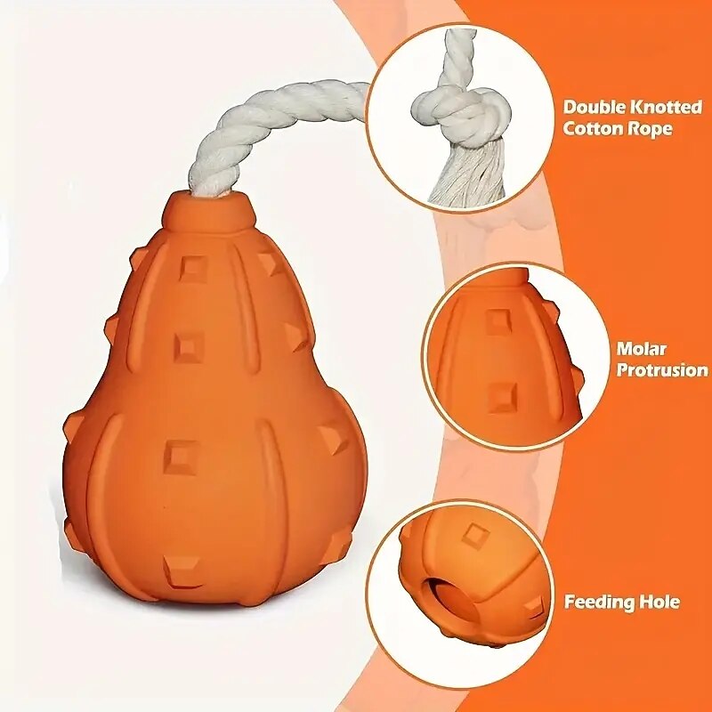 1pc Pumpkin Design Dog Toys For Aggressive Chewers Puppy Chew Toys For Teething Durable Natural Rubber And Rope Dog Interactive Training Toy2