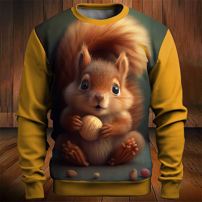 Men's Graphic Animal Squirrel Sweatshirts Golf Pullover Sweatshirt Long Sleeve Sweatshirt Crew Neck Fashion Daily Casual 3D Print Vacation Holiday Going out Print Spring &  Fall4
