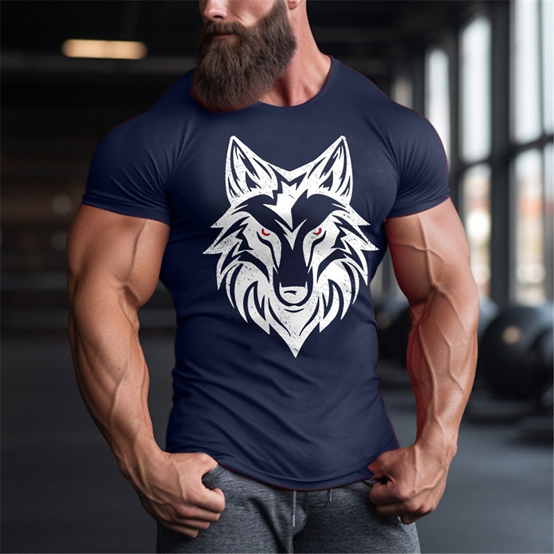 Mens Short Sleeve Wolf Head Graphic T-shirt for Workout & Lifestyle2