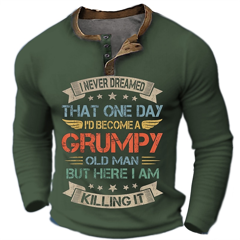 Men's Long Sleeve T-Shirt: Funny Grumpy Old Man 'Killing It' Lifestyle Graphic Tee2