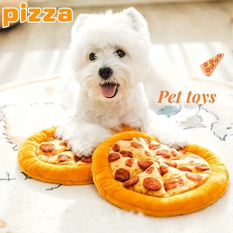 1pc Pizza Design Pet Grinding Teeth Squeaky Plush Toy DurableChew Toy For Dog Interactive Supply