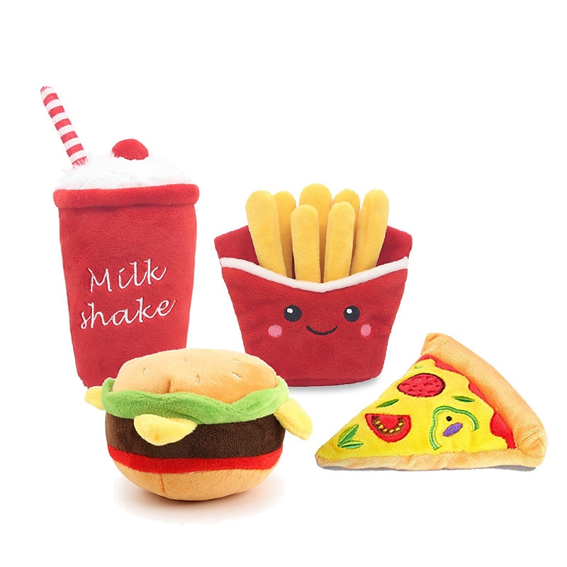 New Burger Pet Plush Toy Soundmaking Toy French Fries Burger Shake Cup with BB Soundmaking Paper