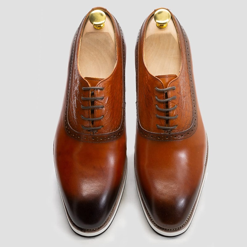 Men's Dress Sneakers Leather Italian Full-Grain Cowhide Slip Resistant Lace-up Black Brown2