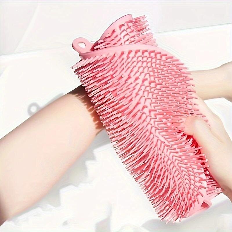 1pc Lazy Back Rub Bath Artifact, Bath Massage Tool, Back Bath Brush, Silicone Brush, Bathroom Massage Mat, Suction Cup Massager Attached To The Wall3
