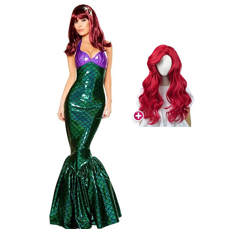 Mermaid Halloween Dress Cosplay Costume Outfits The Little Mermaid Mermaid and Trumpet Gown Slip Cosplay Costume Halloween Adults' Women's Halloween Masquerade Performance Halloween Masquerade Easy2