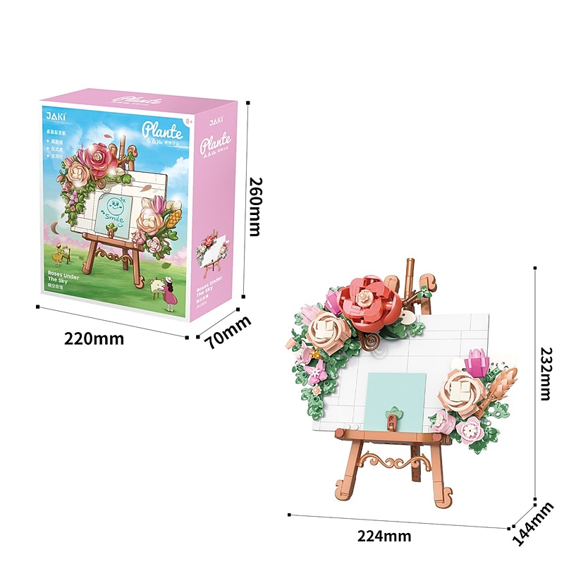 Clear Sky Rose Building Blocks Creative Art Shelf Toys DIY Architectural Painting Notepad for Adults/Teens Collectible Gift Set. Home Tabletop Decorations. Valentine's Day2