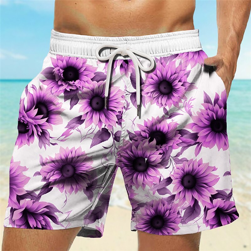 Men's Sunflower Swim Trunks Swim Shorts Board Shorts Mid Waist Hawaiian Casual Holiday Beach Drawstring with Mesh lining Elastic Waist Designer Clothing Apparel3