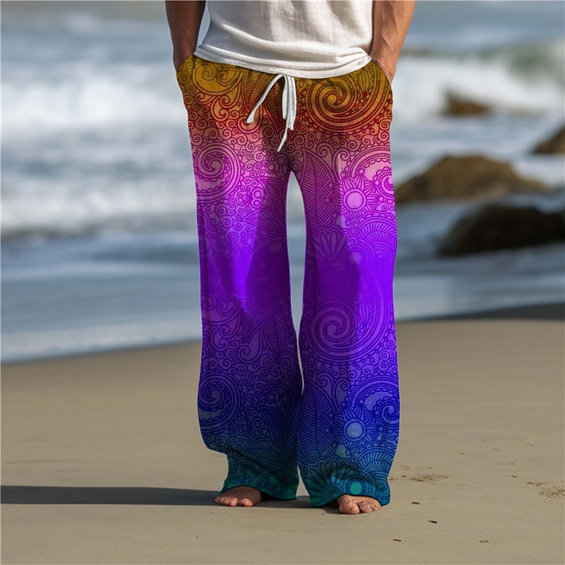 Paisley Vintage Men's 3D Print Pants Trousers Outdoor Daily Wear Streetwear Polyester Yellow Red Blue S M L Medium Waist Elasticity Pants3