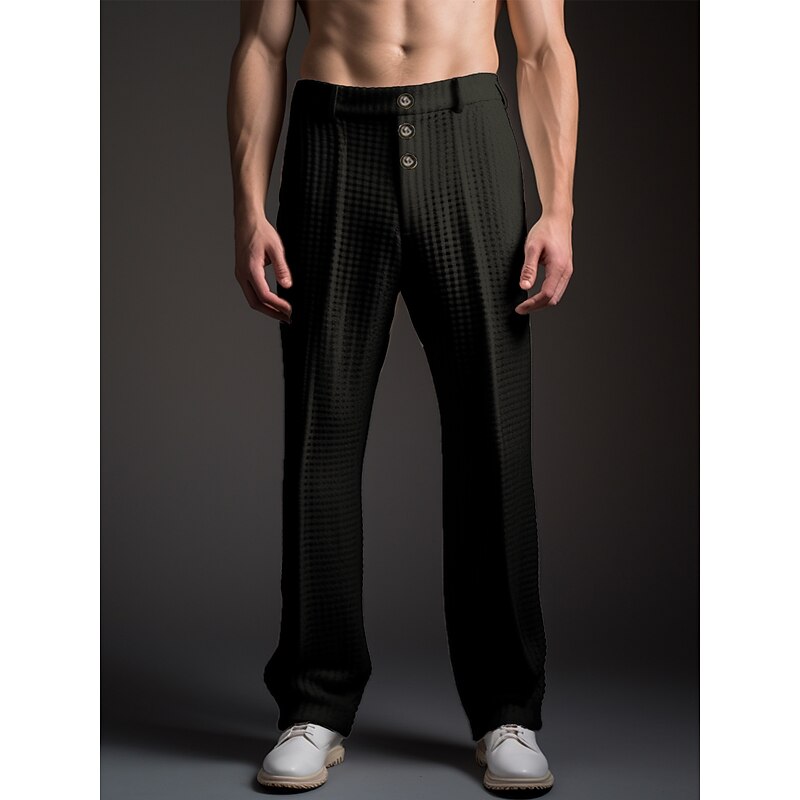Men's Dress Pants Trousers Slacks Suit Pants Waffle Pants Buttons Front Pocket Straight Leg Plain Comfort Business Daily Holiday Fashion Chic & Modern Black White2