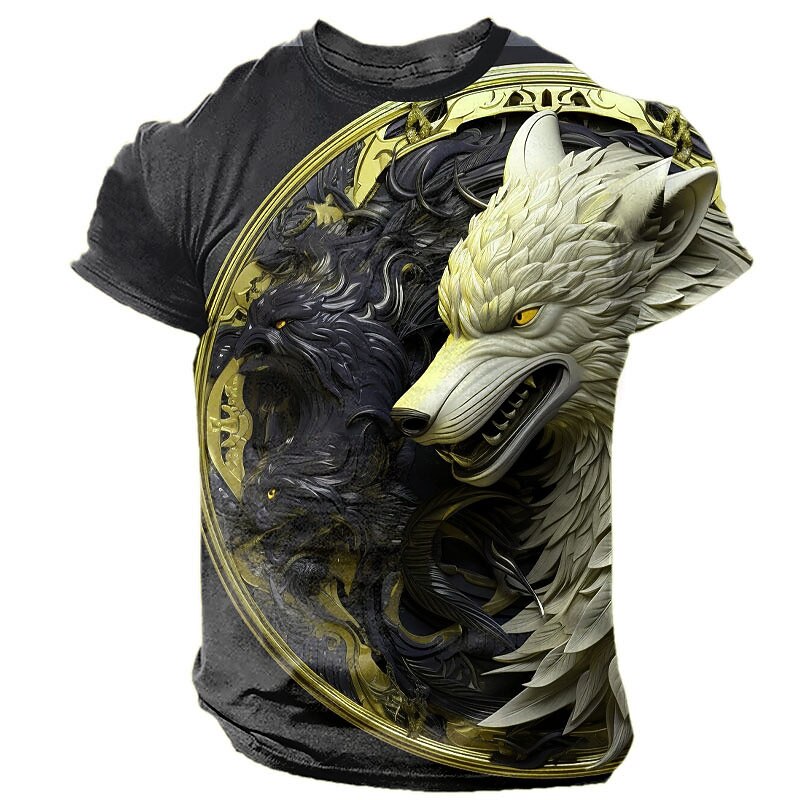 Men's Graphic Animal Wolf T Shirt Short Sleeve T shirt 3D Print Crew Neck Shirt Daily Designer Retro Vintage Sports Outdoor Holiday Going out Yellow Blue Green Spring & Summer Clothing Apparel S M L4