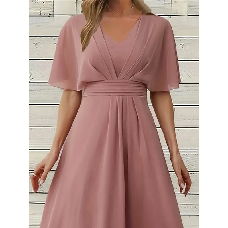 Women's Midi Dress Casual Dress Cocktail Dress Wedding Guest Dress Chiffon Dress Elegant Streetwear A Line Vacation Work Street Regular Fit Short Sleeve V Neck Pink Summer2