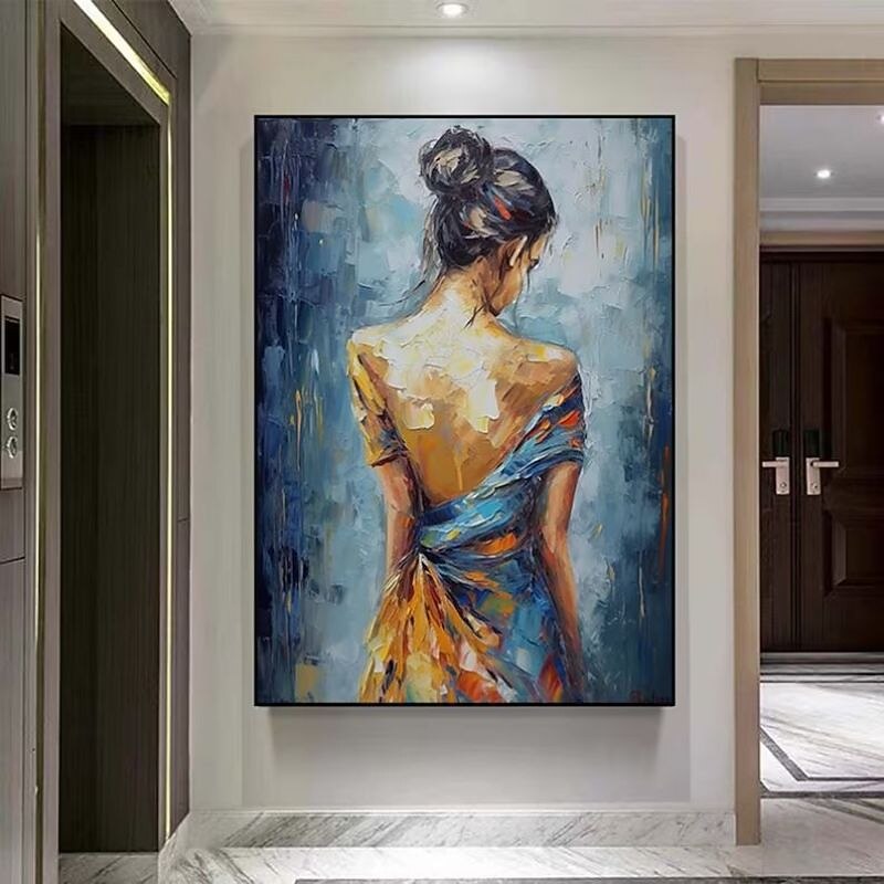 Handmade Oil Painting Canvas Wall Art Decoration Modern Abstract Figure Portrait Girl's Back for Home Decor Rolled Frameless Unstretched Painting2