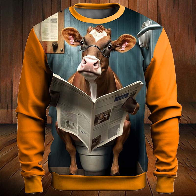 Men's Graphic Funny Cattle Sweatshirts Golf Pullover Sweatshirt Long Sleeve Sweatshirt Crew Neck Fashion Daily Casual 3D Print Vacation Holiday Going out Print Spring &  Fall