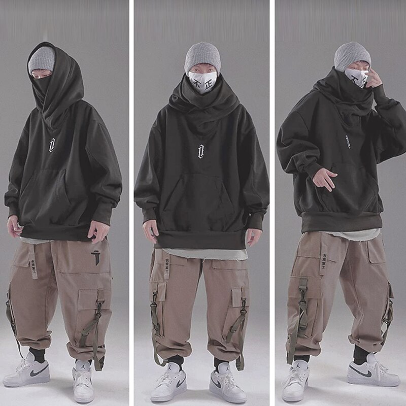 Ninja Double Neckline Cotton Pullover Techwear Harajuku Men Hoodie Hip Hop Streetwear Hoodies Sweatshirts Punk Gothic3