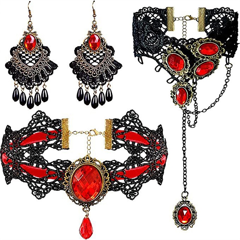 Euro-american CARNIVAL Necklace Bracelet Earring Set Lace vintage alloy fringe bracelet Ring Earring Mask
