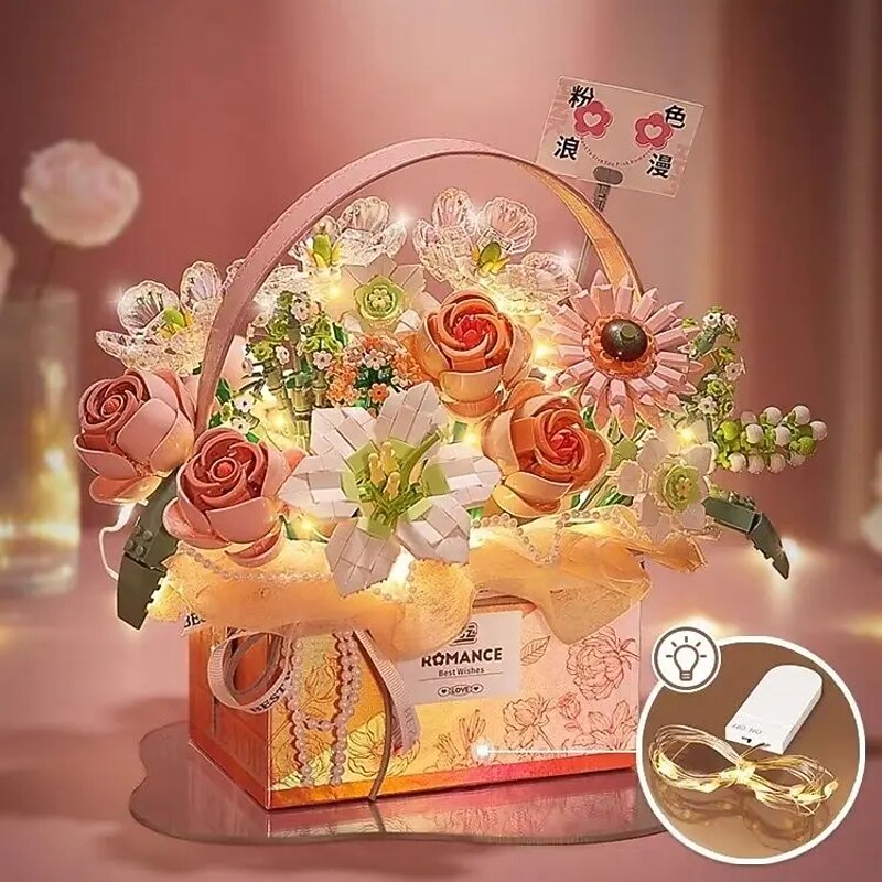 Women's Day Gifts New Building Block Flower Rose Building Block Toy Magic Powder Portable Flower Bouquet Gift Box Series Gifts For Girls Valentine's Day for Girls Mother's Day Gifts for MoM2