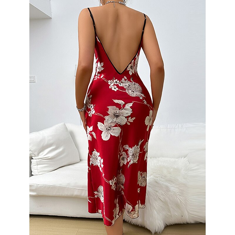 Women's Valentine Dress Pajamas Nightgown Flower Fashion Comfort Sweet Home Daily Bed Satin Silk Breathable Straps Sleeveless Backless Summer Spring Home Outfits2