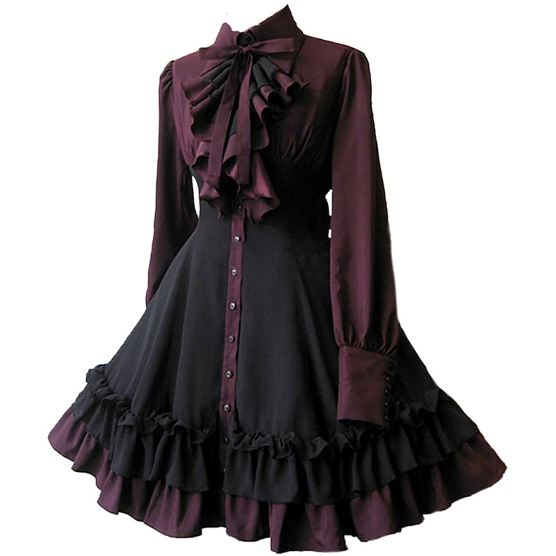 Retro Vintage Punk & Gothic Steampunk Dress A-Line Dress Cosplay Patchwork Fancy Dress Women's Fantasy Steampunk Performance Party Adults' Dress Spring Fall