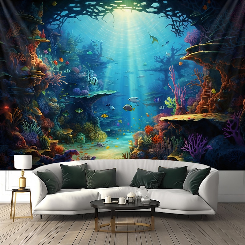 Undersea World Hanging Tapestry Wall Art Large Tapestry Mural Decor Photograph Backdrop Blanket Curtain Home Bedroom Living Room Decoration2