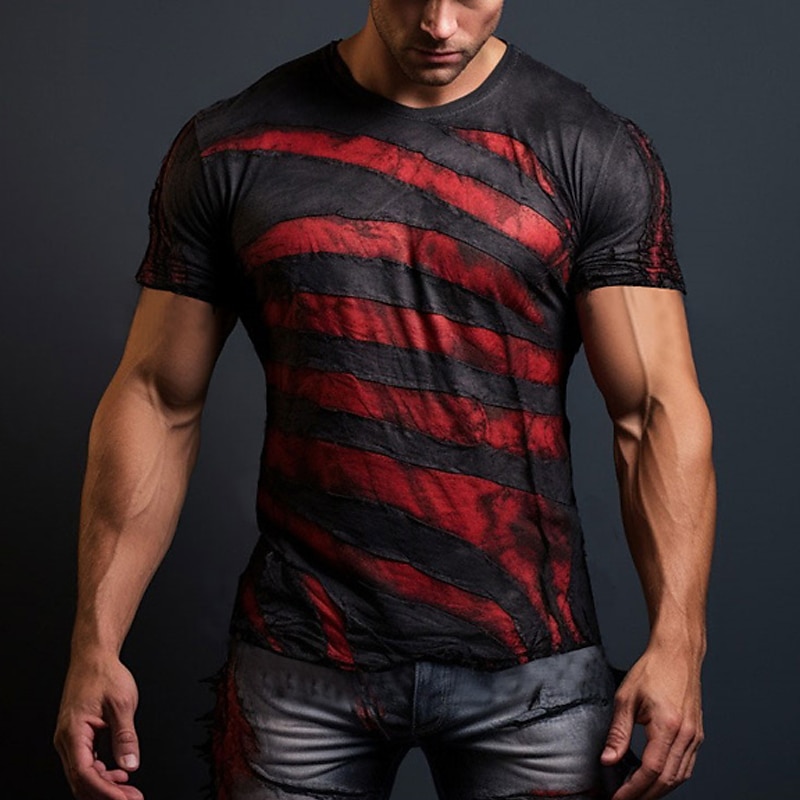 Men's Graphic Color Block Gothic Horror Patchwork T Shirt Short Sleeve T shirt 3D Print Crew Neck Shirt Daily Designer Retro Vintage Sports Outdoor Holiday Going out Blue Red Purple Spring & Summer