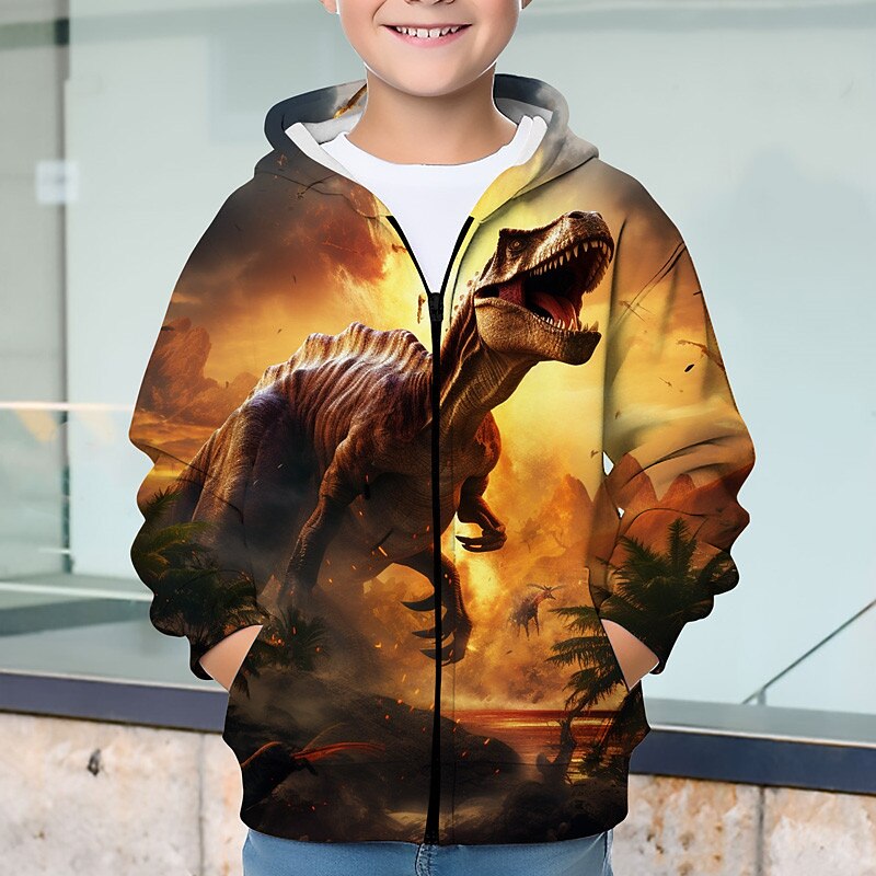 Boys 3D Dinosaur Hoodie Coat Outerwear Long Sleeve Fall Winter Active Streetwear Cool Kids 3-12 Years Zip Street Daily Regular Fit2