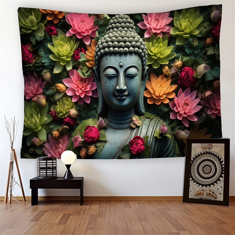 Floral Buddha Hanging Tapestry Wall Art Large Tapestry Mural Decor Photograph Backdrop Blanket Curtain Home Bedroom Living Room Decoration3